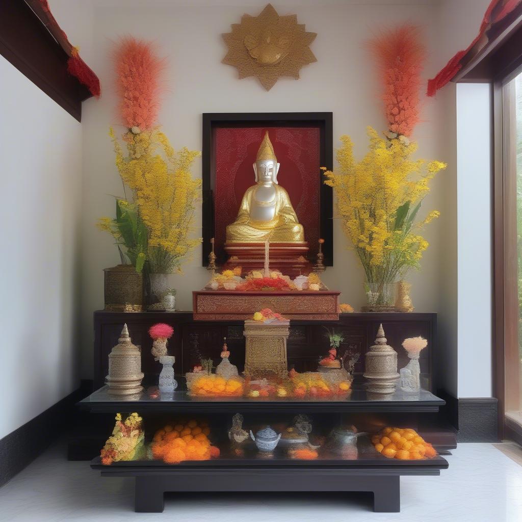 Bàn thờ ông địa bằng kính hiện đại