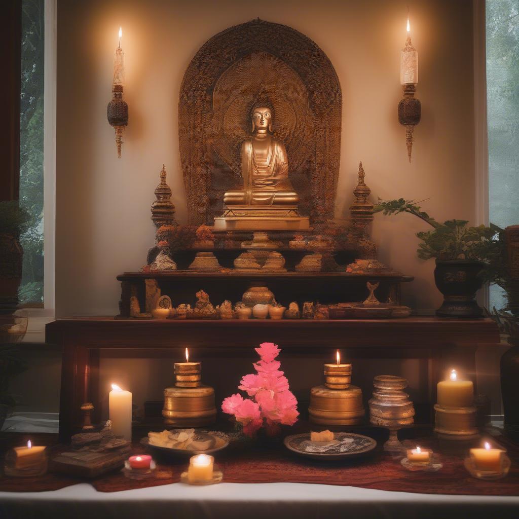 Meaningful arrangement of Buddhist altar at home