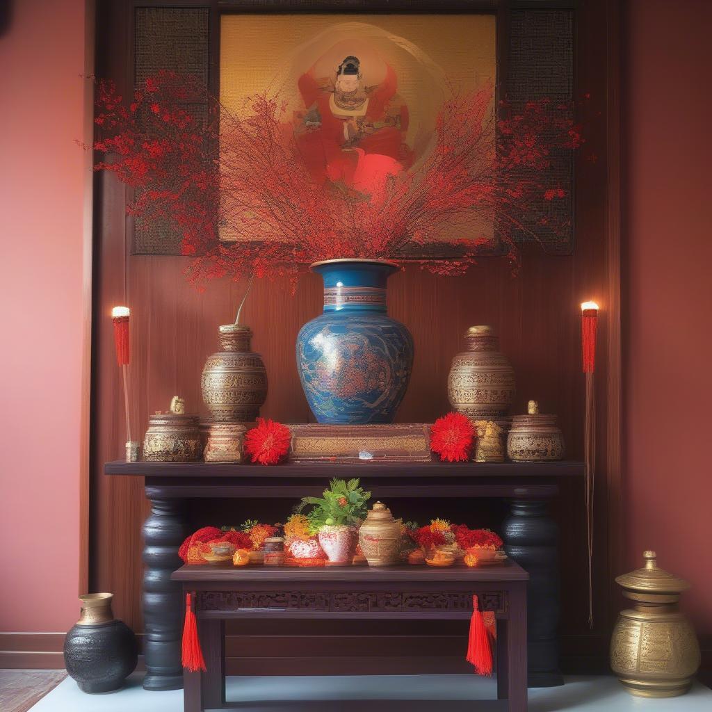 Meaningful flower arrangement on the ancestral altar