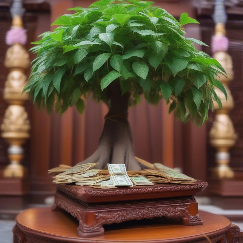 Cây kim tiền trên bàn thờ