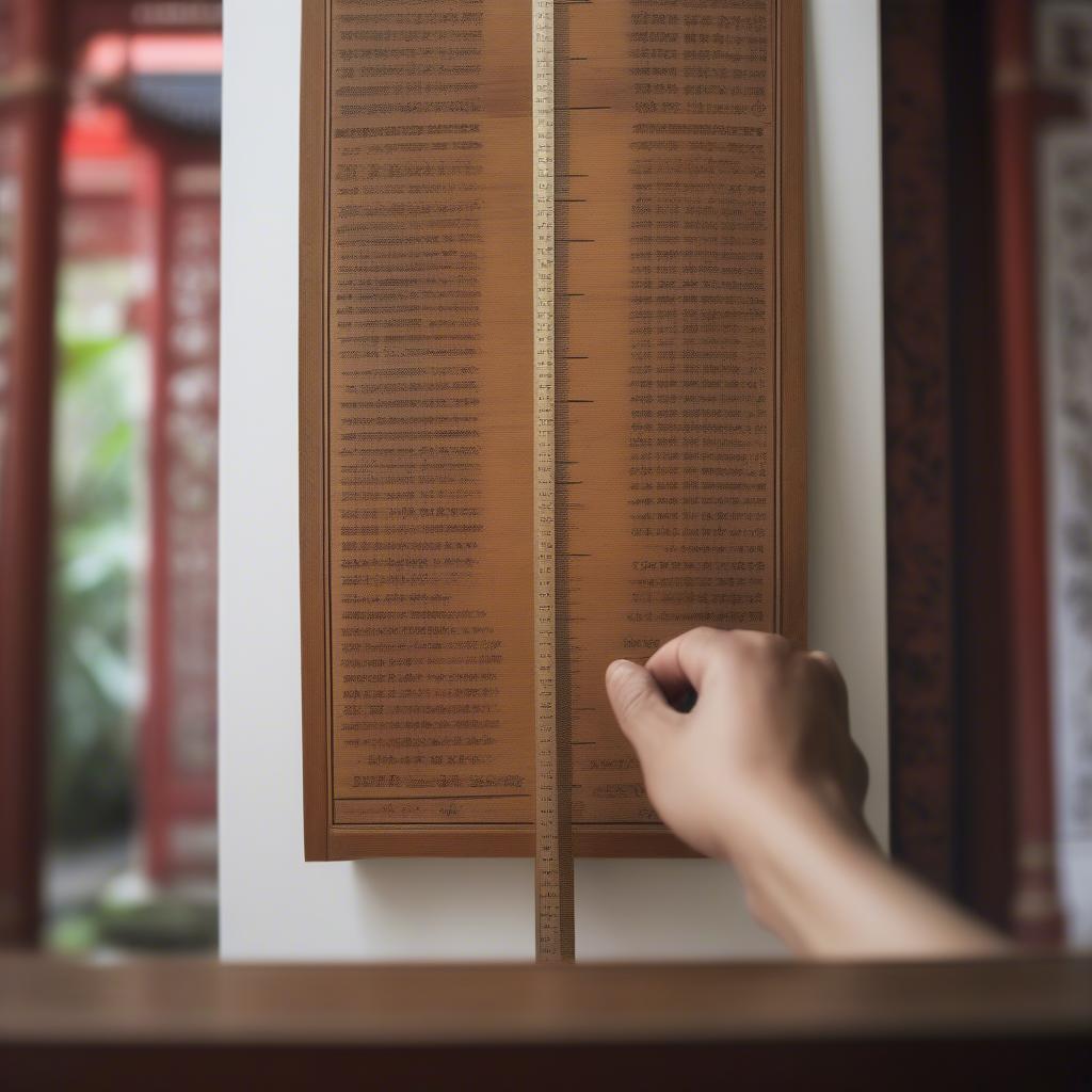 Đo chiều cao bàn thờ treo tường bằng thước Lỗ Ban