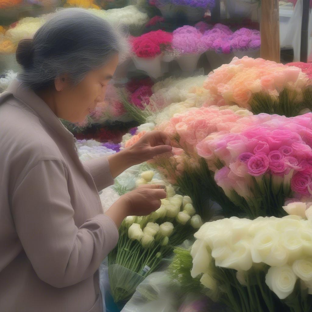 Selecting fresh and vibrant lisianthus for the altar