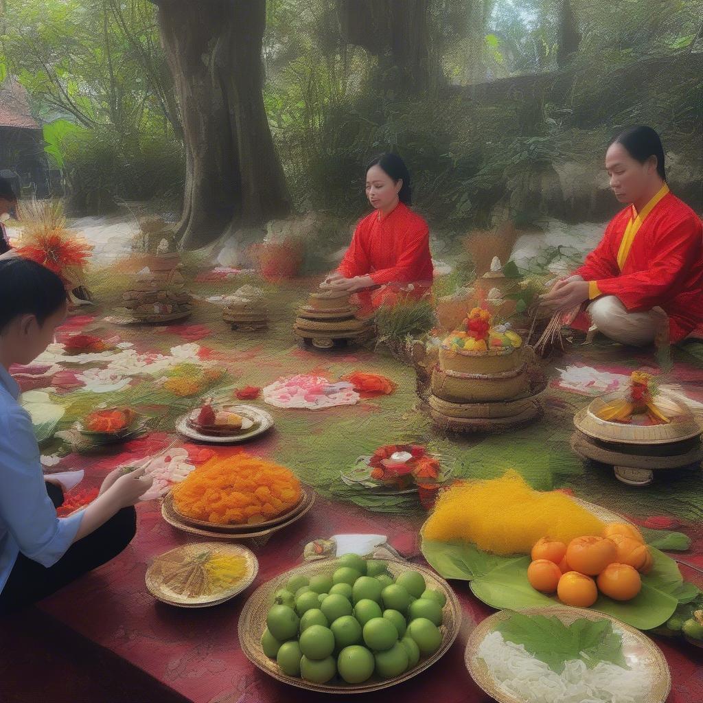 Chuẩn bị lễ vật cho bàn thờ Trung Nguyên
