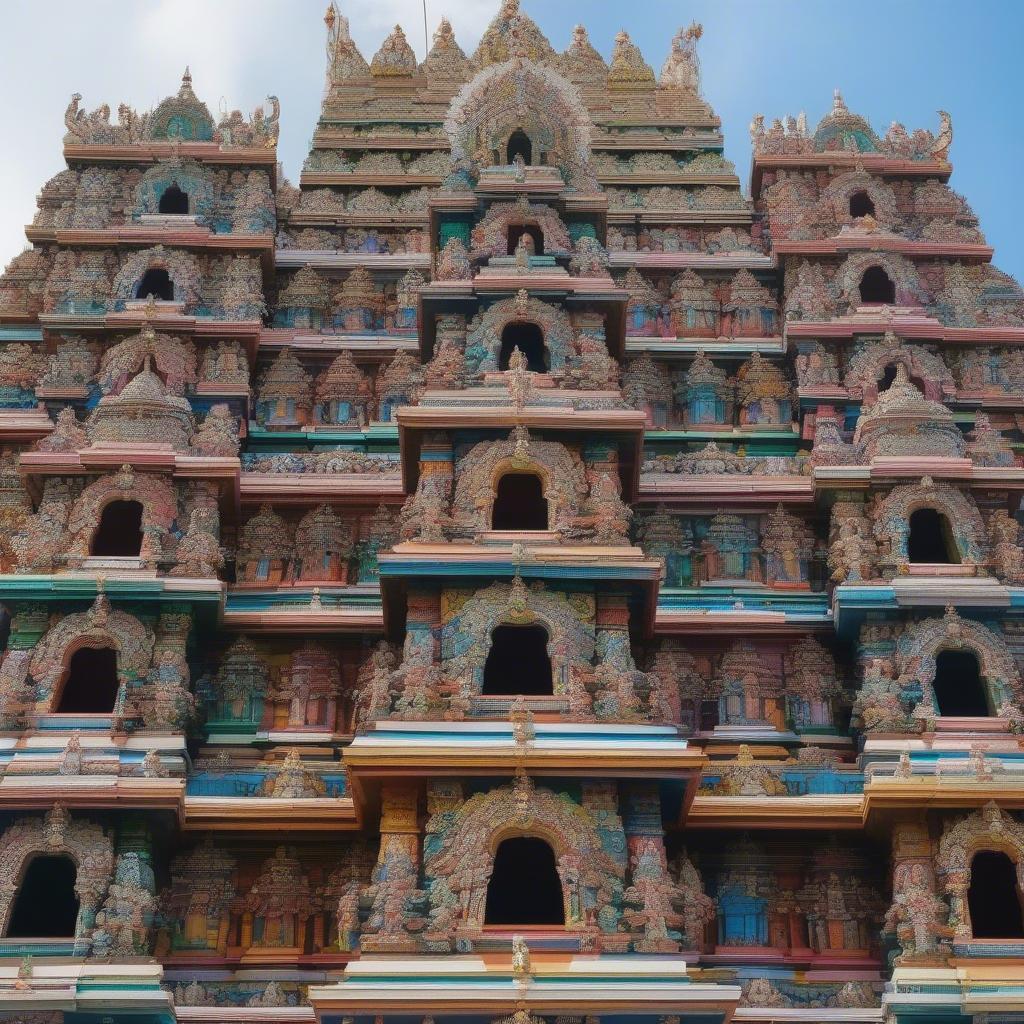 Gopuram và các tượng thần tại đền thờ Sri Maha Mariamman