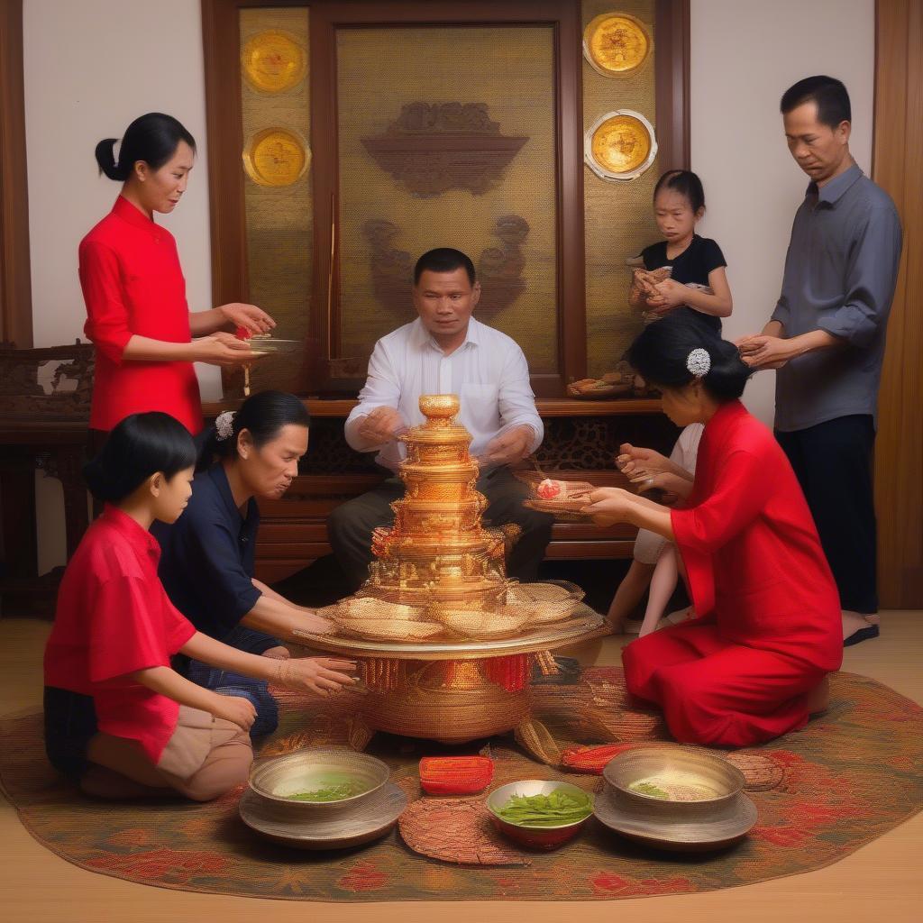 Lạy bàn thờ Trung Nguyên trong đời sống hiện đại