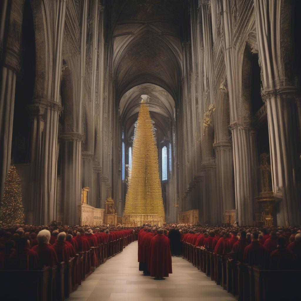 Lễ Misa Noel tại nhà thờ Milan: Hình ảnh đông đảo tín đồ tham dự lễ Misa trong không gian trang nghiêm của Duomo.