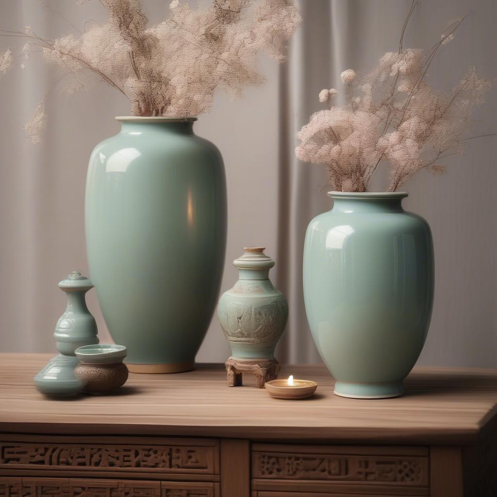 Lọ hoa bàn thờ gốm sứ men cổ