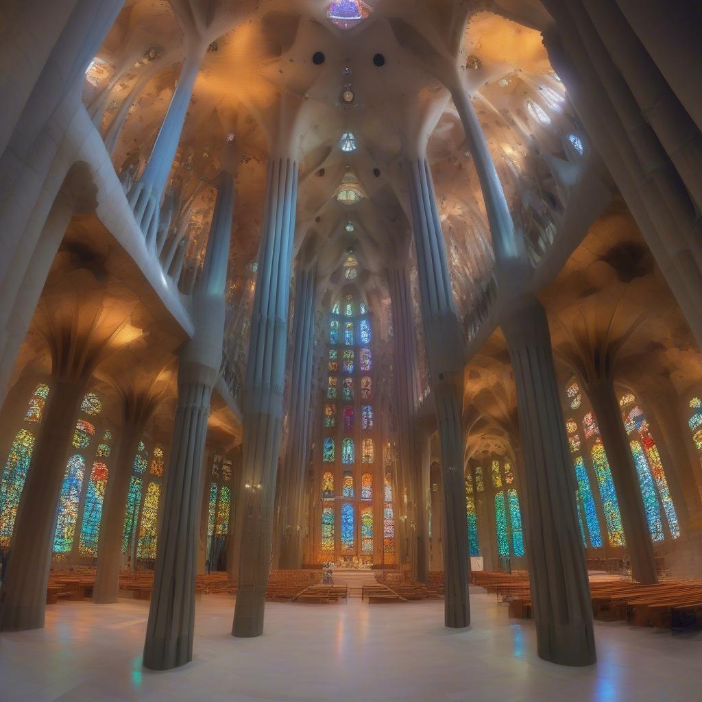 Không gian bên trong nhà thờ Antoni Gaudí La Sagrada Familia.