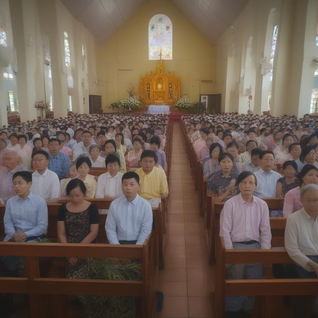 Tham dự lễ nhà thờ Lam Sơn