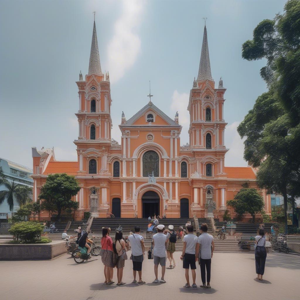 Du khách tham quan nhà thờ tại TPHCM