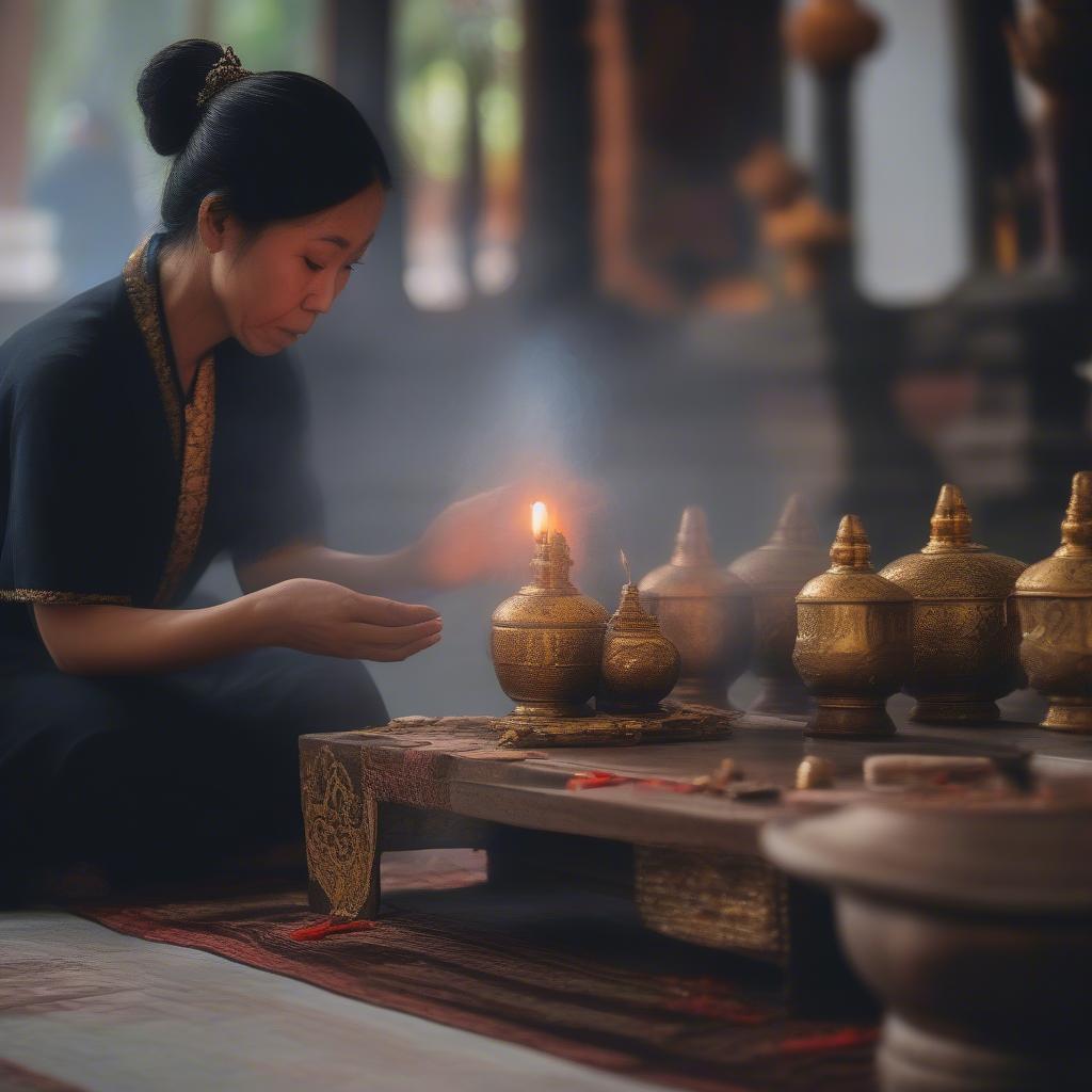 Thực hiện nghi thức hít khỏi bàn thờ