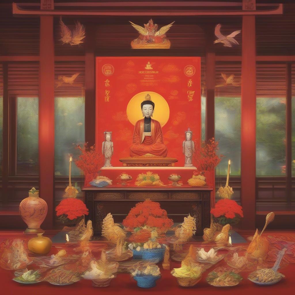 Hình ảnh minh họa ý nghĩa tâm linh của bàn thờ ngũ tự trong văn hóa Việt Nam.